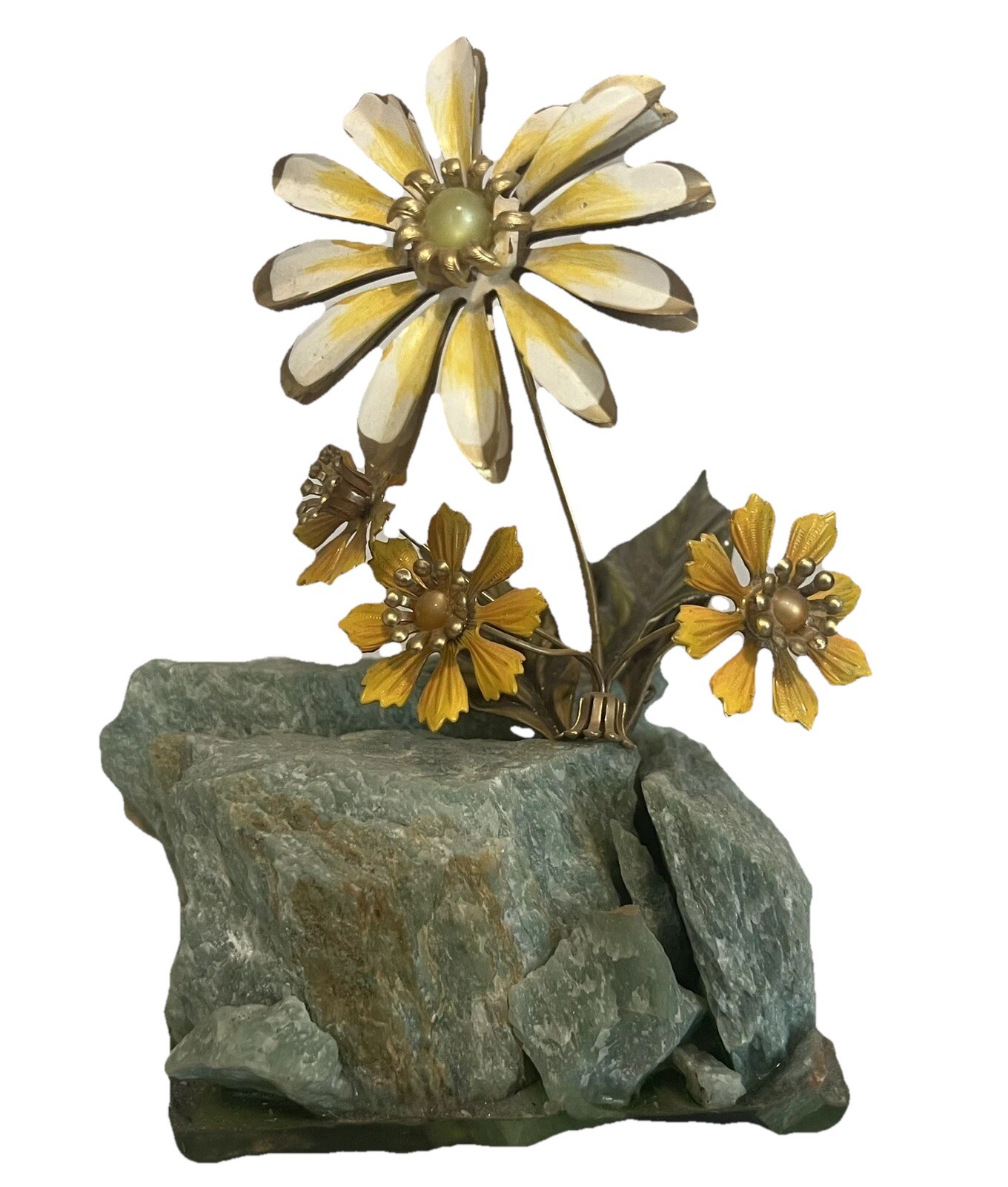 FRANK MOSSE Stone Rock Enameled Flowers Aggregate MCM Vintage