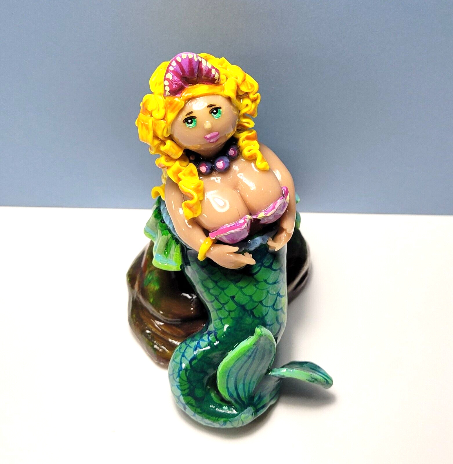OOAK*Original Hand-made Mini Sculpture- figurine*Dreaming Mermaid**Signed