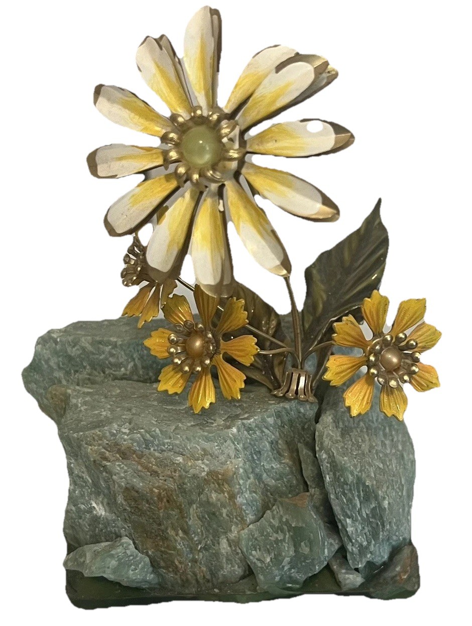 FRANK MOSSE Stone Rock Enameled Flowers Aggregate MCM Vintage