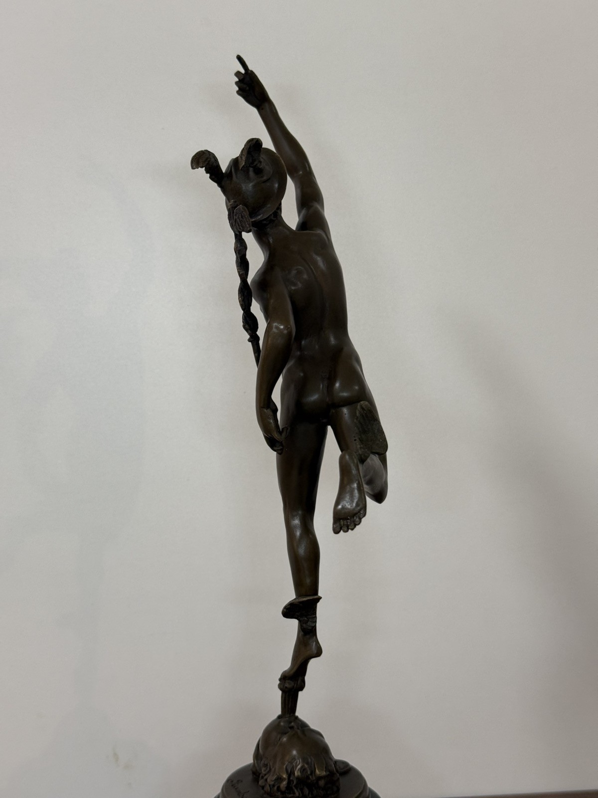 Bronze Mercury Sculpture Hermes Statue Caduceus Cupid Mythology Wings Helmet Art