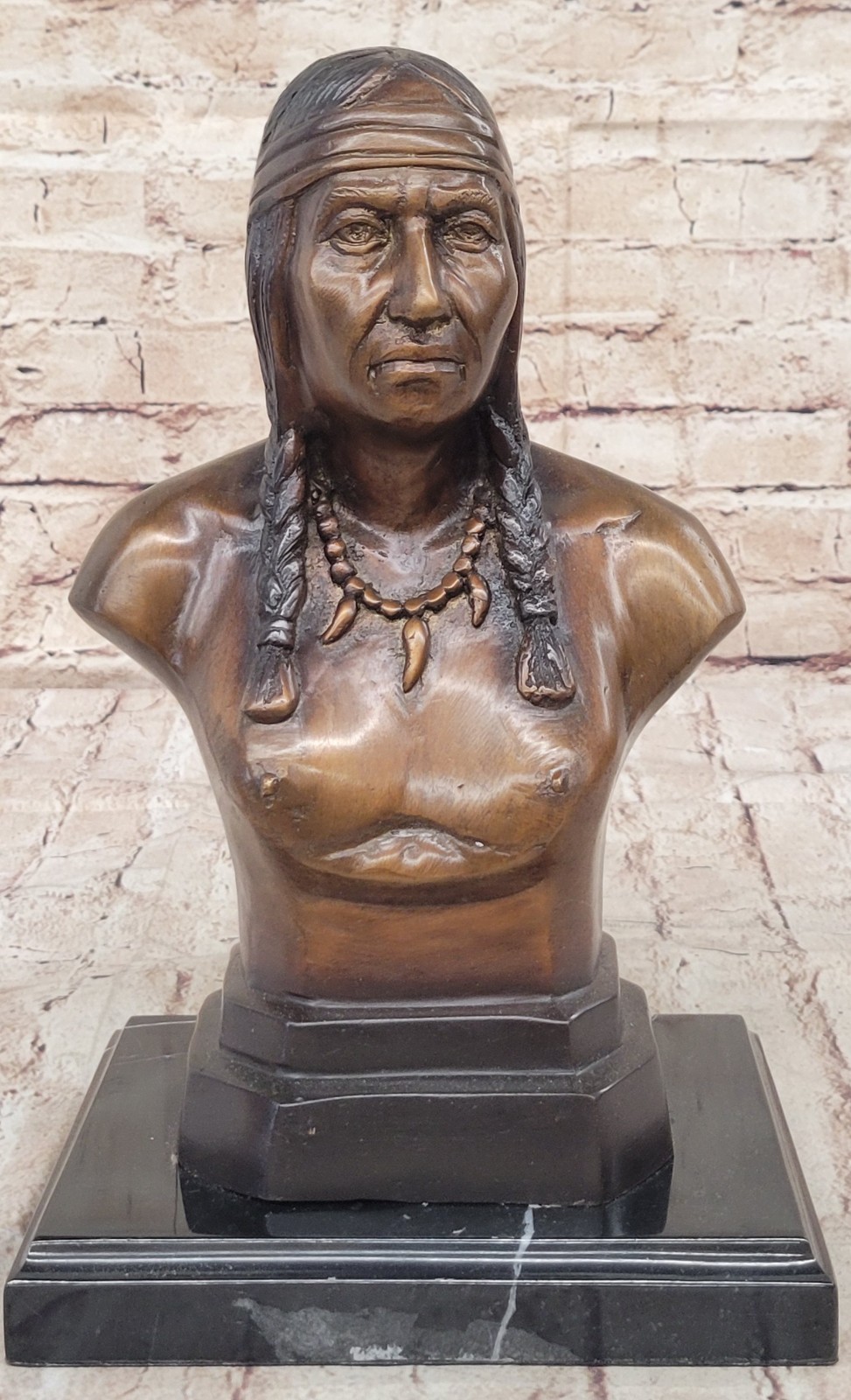 Native American Art Indian Chief South western Bronze Bust Sculpture Statue deco