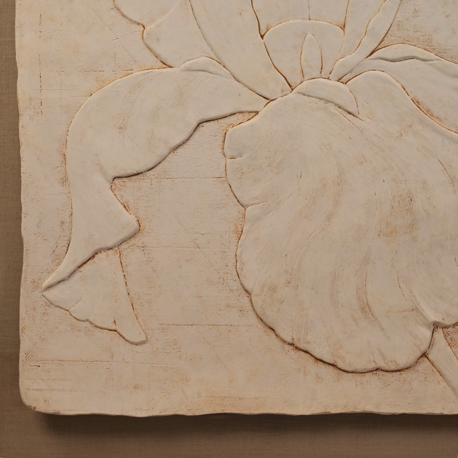 BRIONI Original Vintage Signed Bas Relief Plaster Wall Sculpture Floral Painting