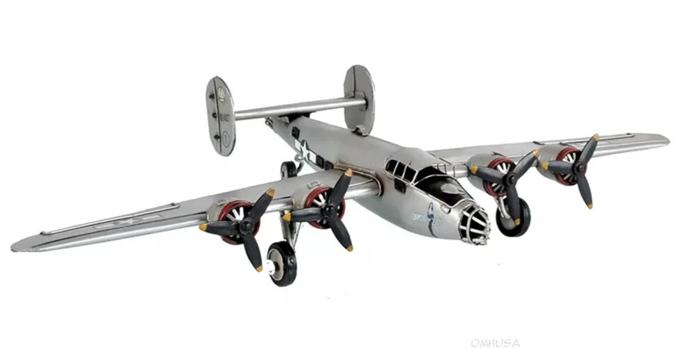 Consolidated B-24 Liberator 1941 Bomber Metal Model 13.25&Prime; WWII Airplane Decor