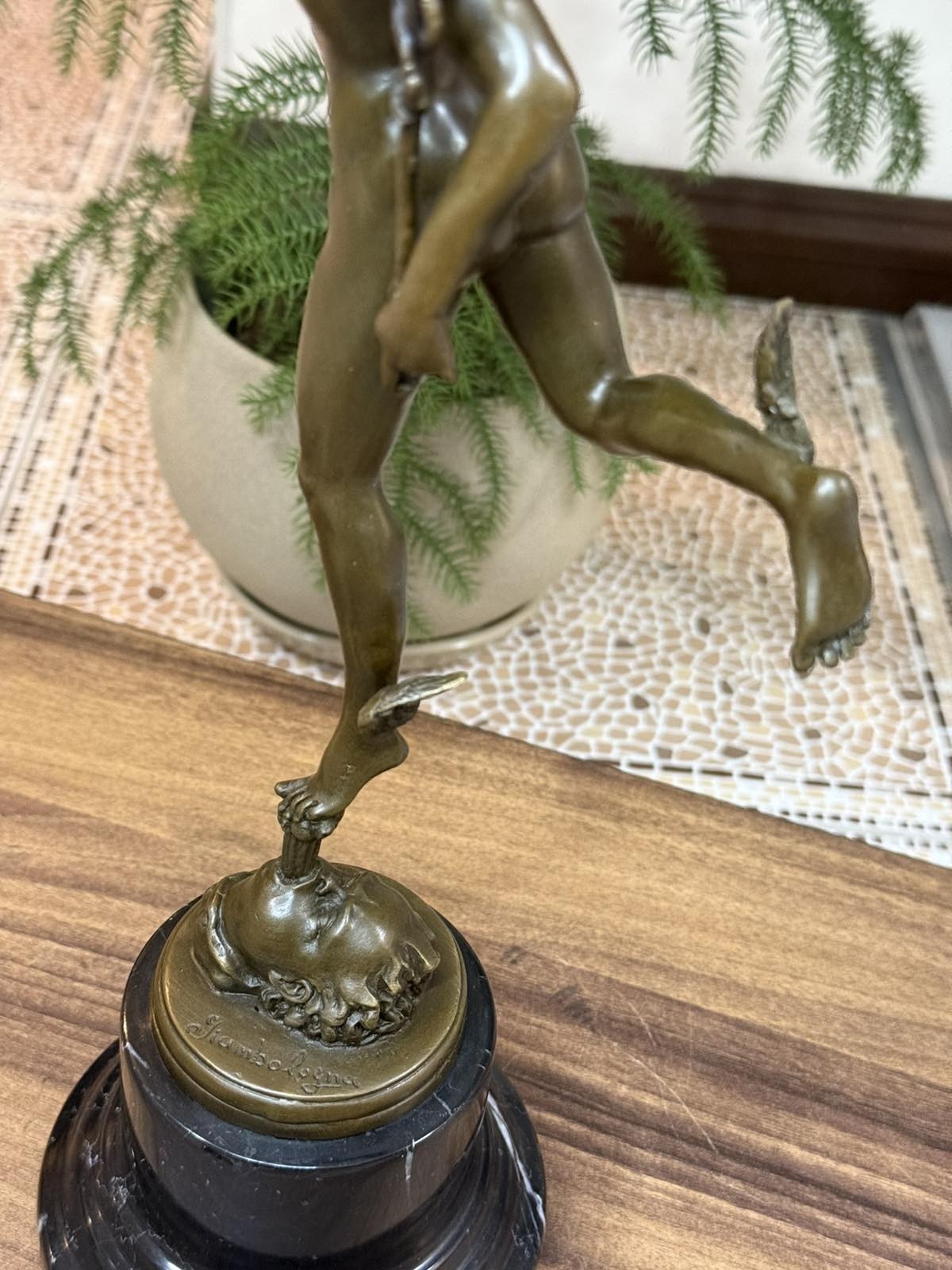 Bronze Mercury Sculpture Hermes Statue Caduceus Cupid Mythology Wings Helmet Art