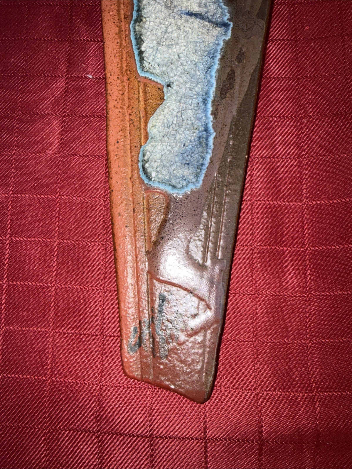 Handcrafted Reddish Brown Clay/Stone Hanging Art Piece Artist Signed