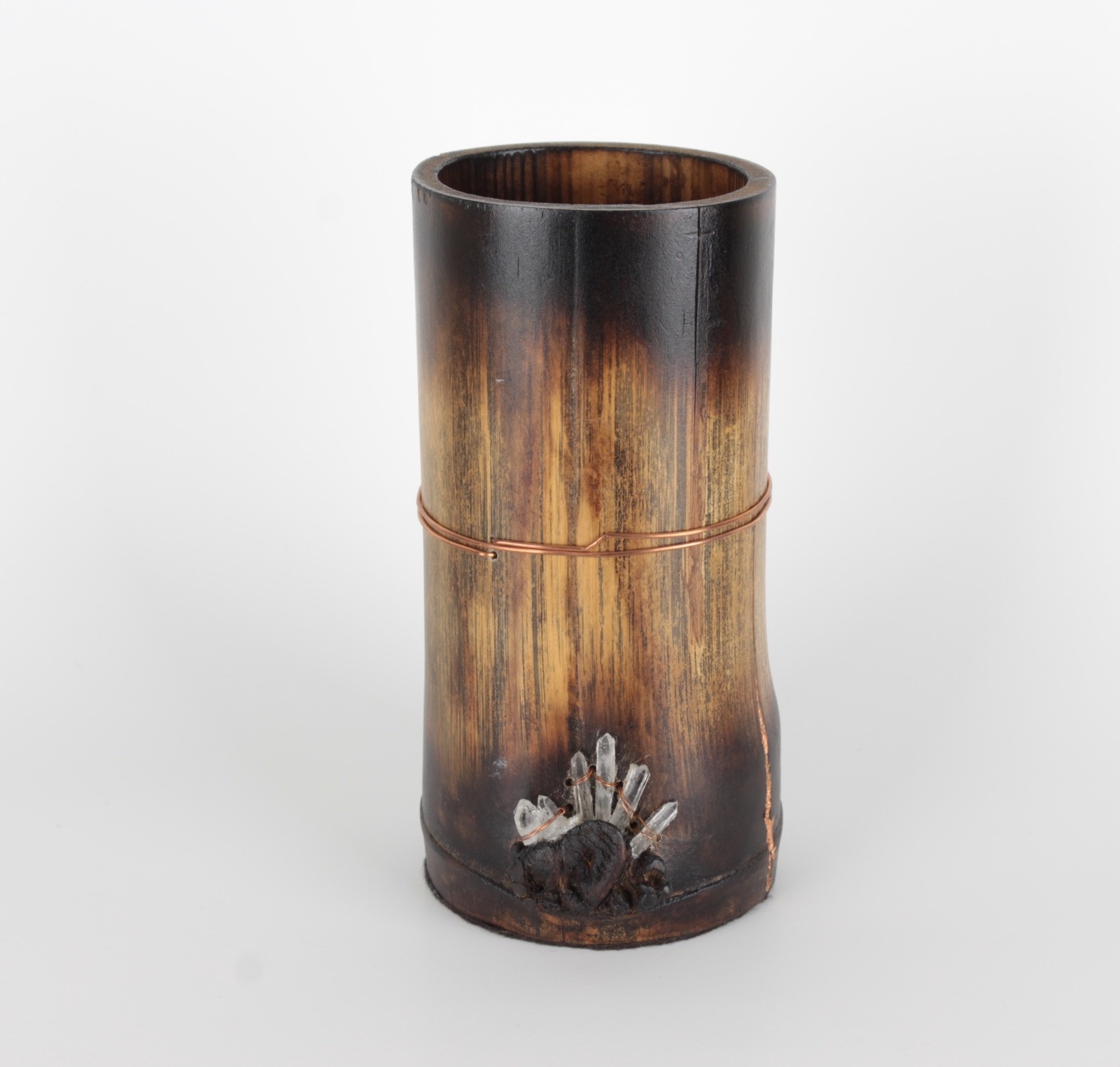 Handcrafted Quartz Crystals « From the Crystal Forest » Bamboo Sculptural Vessel