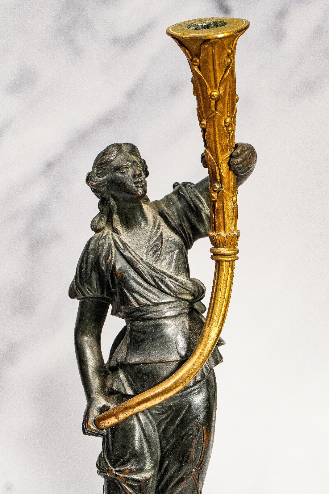 Opulent French Empire Style Bronze Ormolu Antique Statue Sculpture Candle Holder