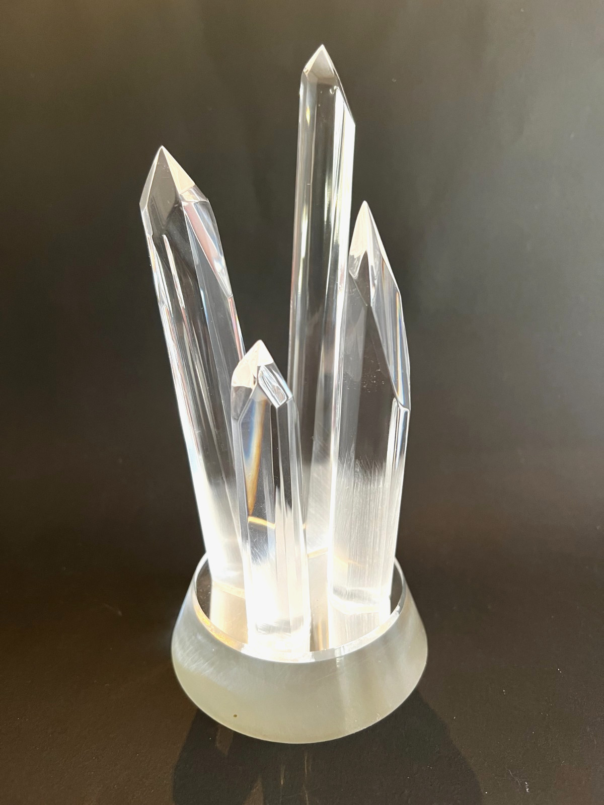 Vintage MCM Artist Signed Lucite Acrylic Abstract Art Crystal Obelisk Sculpture
