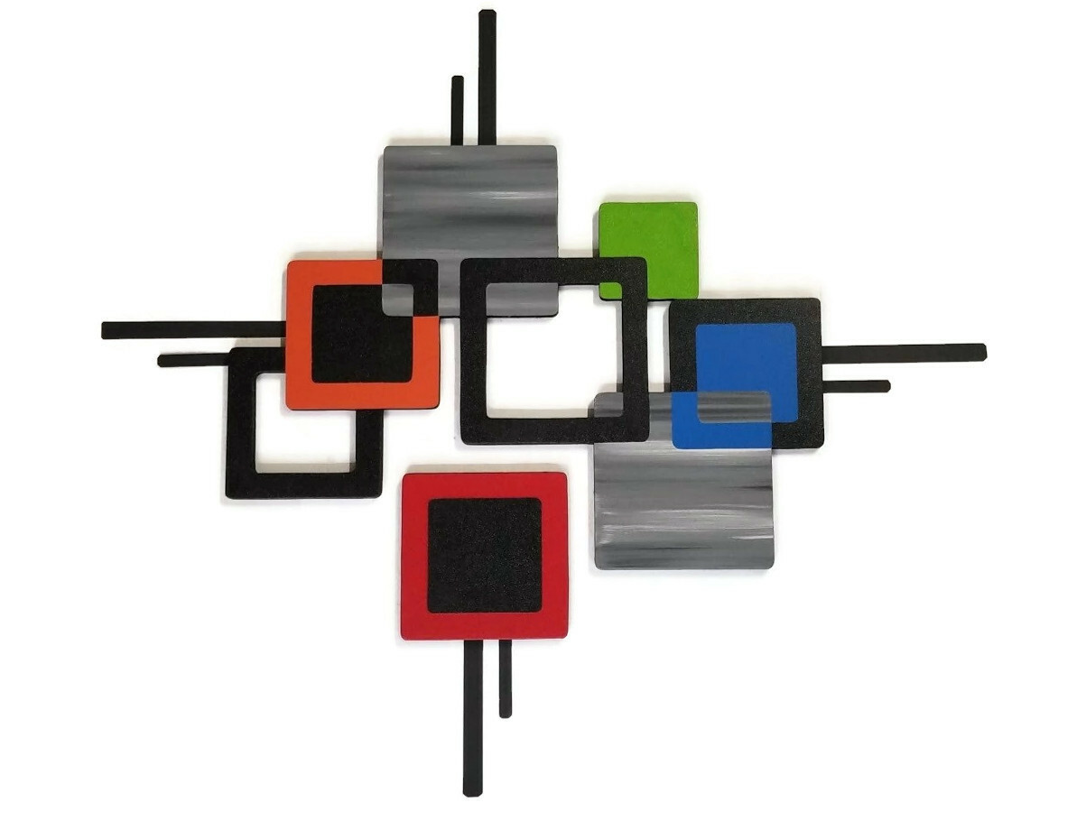 Contemporary Color Block Squares, 2pc Wood and metal Wall Art – 36×32 -Art69