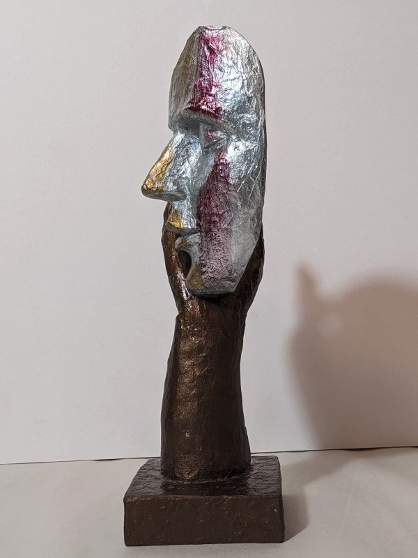Abstract Thinker Woman Face in Hand Sculpture Mask Half Thinking Holding