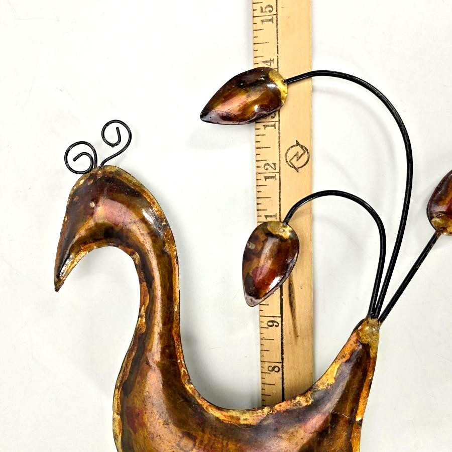 Handmade Abstract Metal Bird Sculpture Statue Brown 14&Prime; In Folk Whimsical Art
