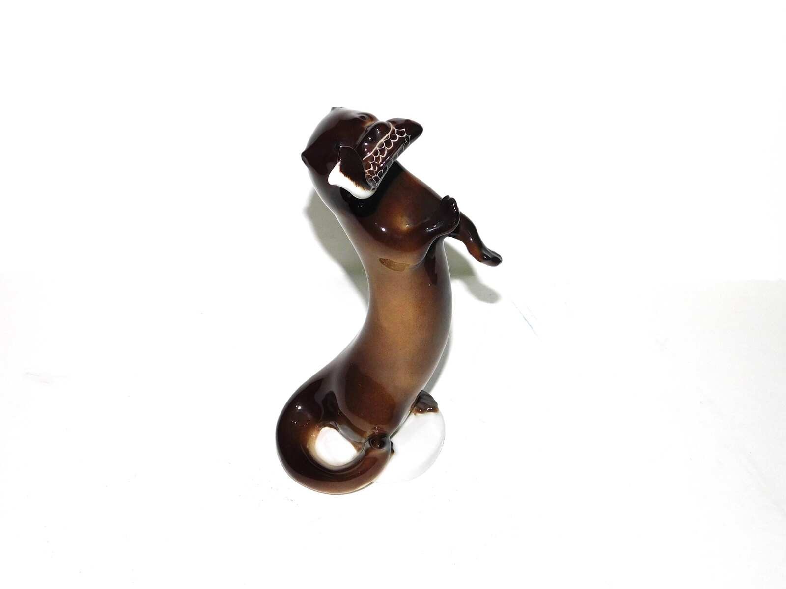 Vtg Lomonosov Sea Otter Holding Fish Fishing Porcelain Figurine USSR Porcelain