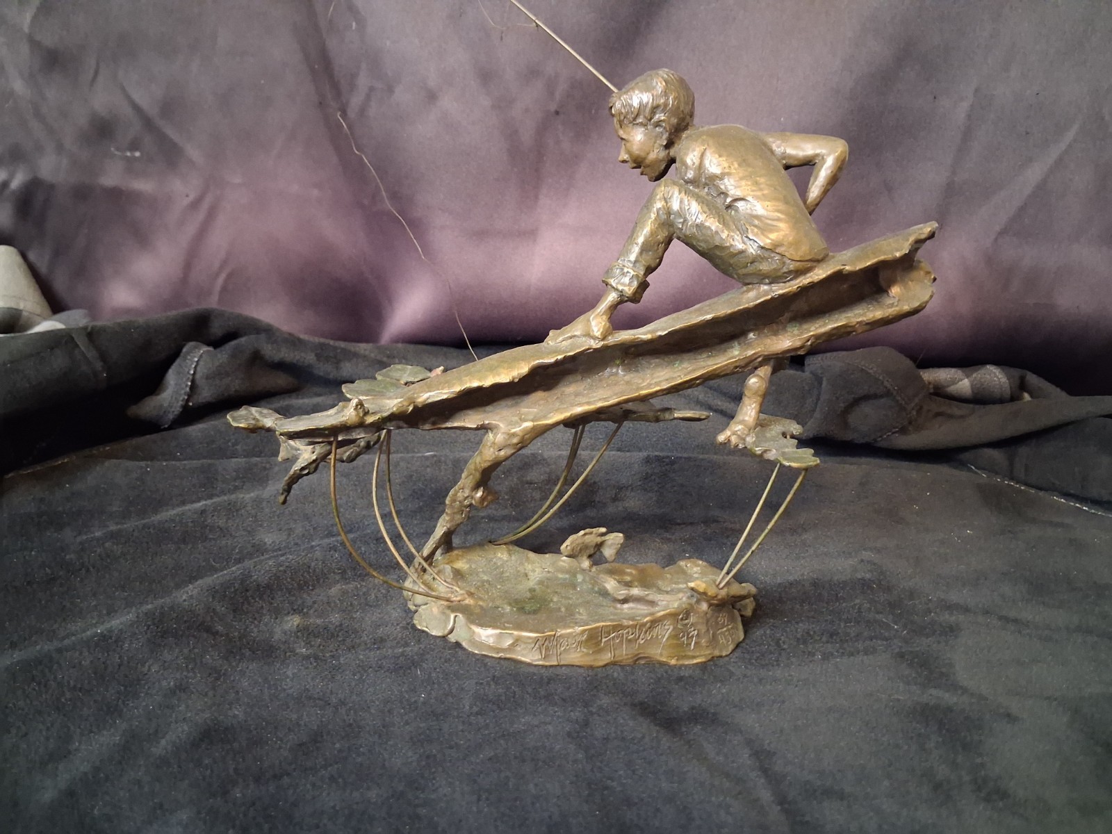 Mark Hopkins Bronze “Fishing Hole” 1997 Signed Limited Edition Sculpture