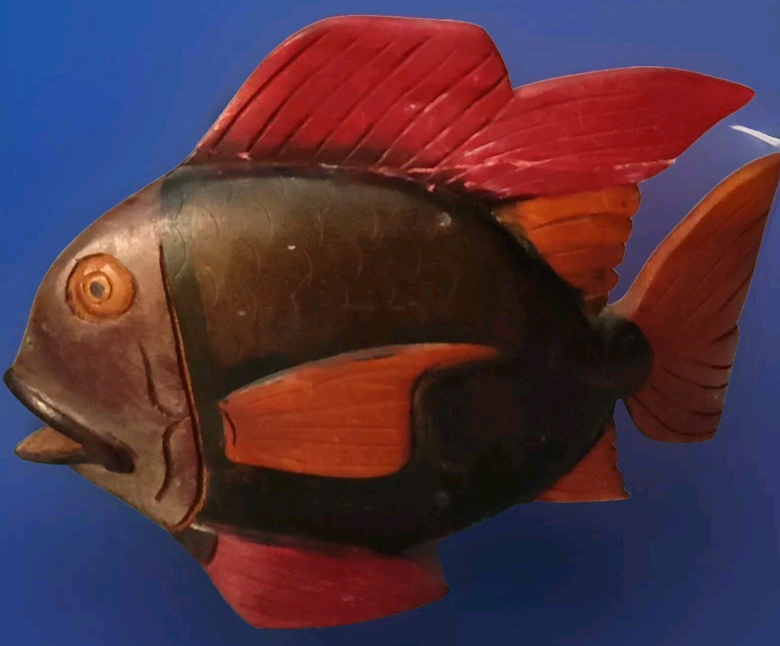 Antique Wooden Hand Carved/Painted Tropical Fish- Coastal Decor- Free Standing