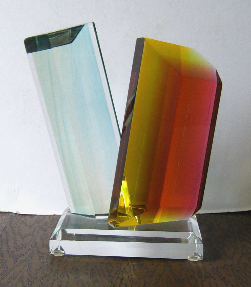 Vintage 90s Shlomi Haziza Color Acrylic Lucite Modern Prism Abstract Sculpture
