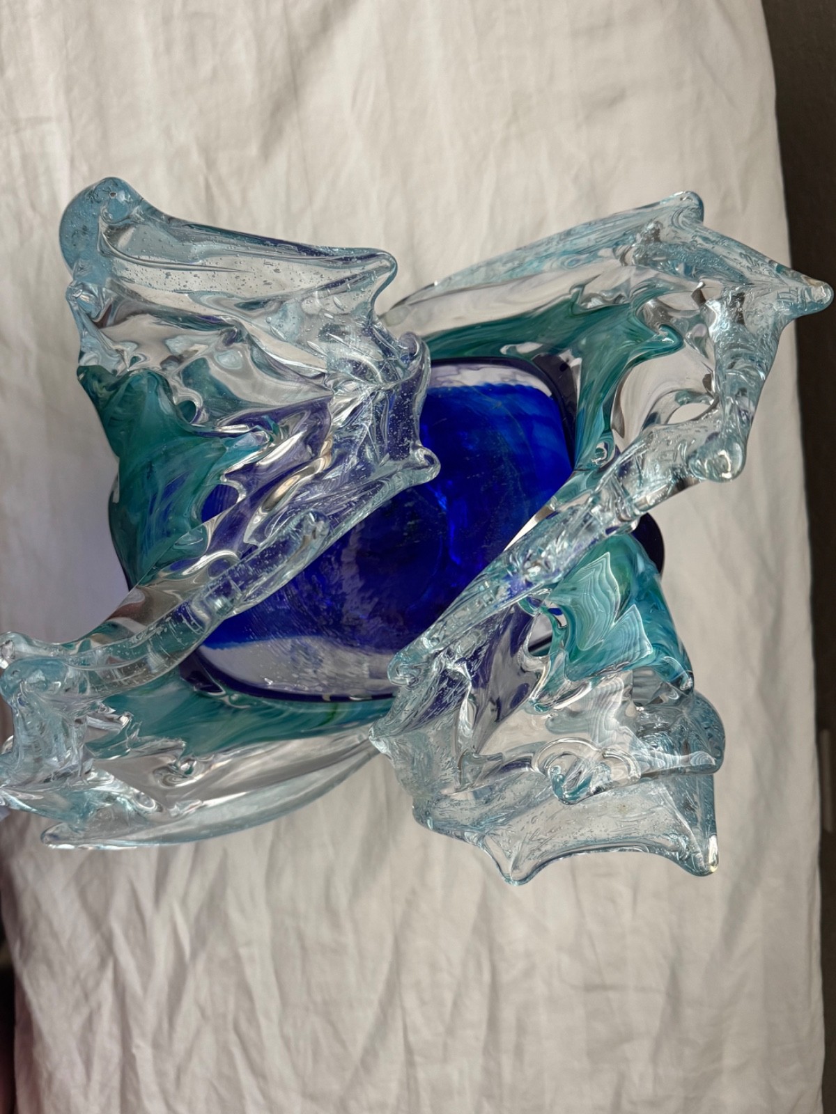 2018 David Wight Original Turquoise WATERDANCE Glass Art Sculpture