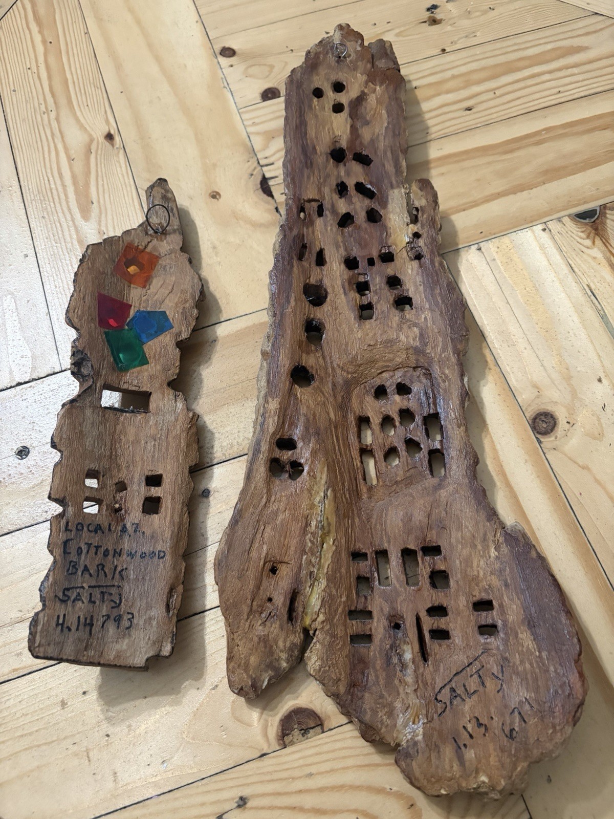 SALE!! VTG Wood BARK Carved Wall Art BY “SALTY” Of AZ!! Intricate OOAK!! Set(2)