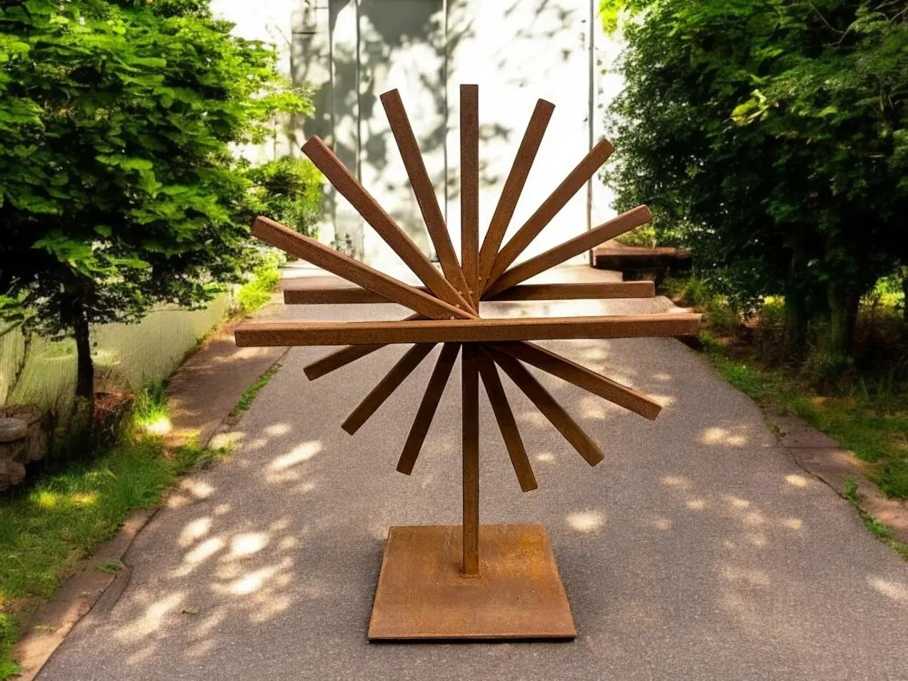 Handcrafted Modern Industrial Metal Sculpture – Abstract Outdoor Garden Art