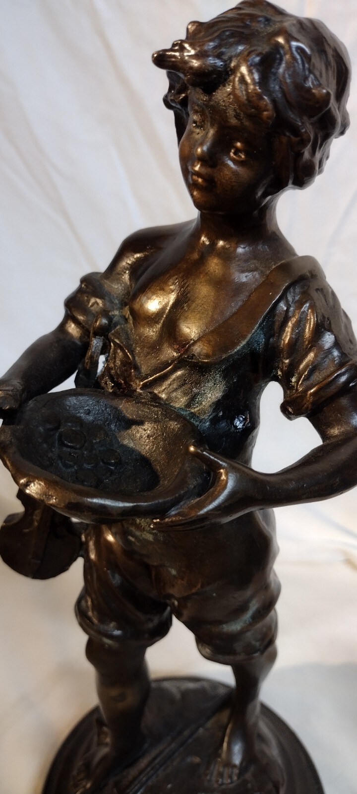 Antique Bronze L & F Moreau Beggar Boy with Violin Statue is Spelter Metal, 15&Prime;