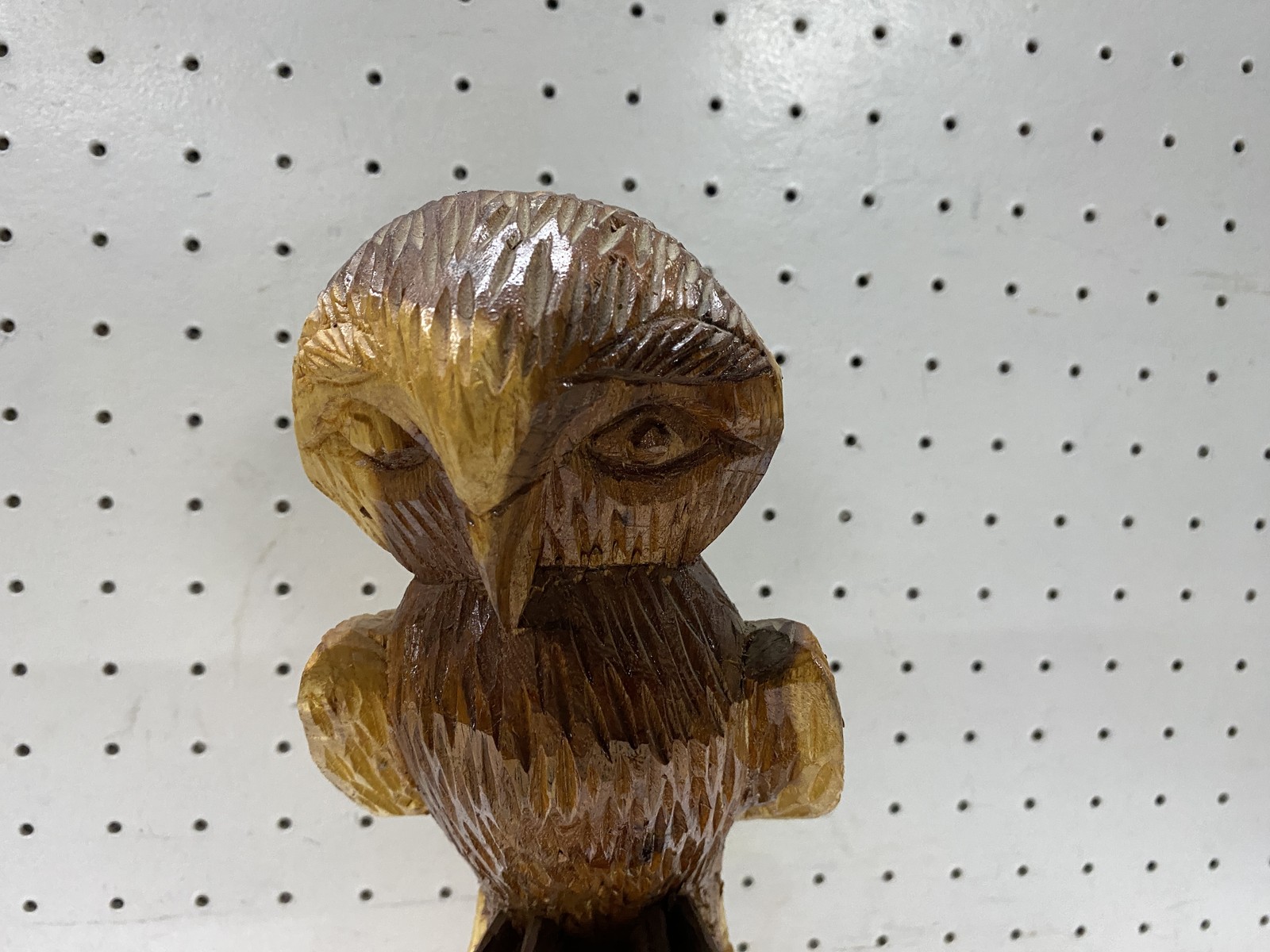 Hand Carved Wooden Owl Figurine Rustic Folk Art Sculpture Home Decor Vintage