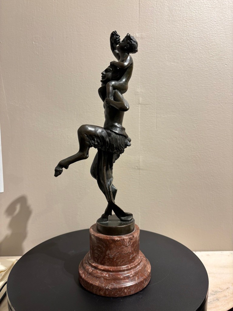 Bronze Satyr Carrying the Young Dionysus by Franz Bergman, Austria, Signed