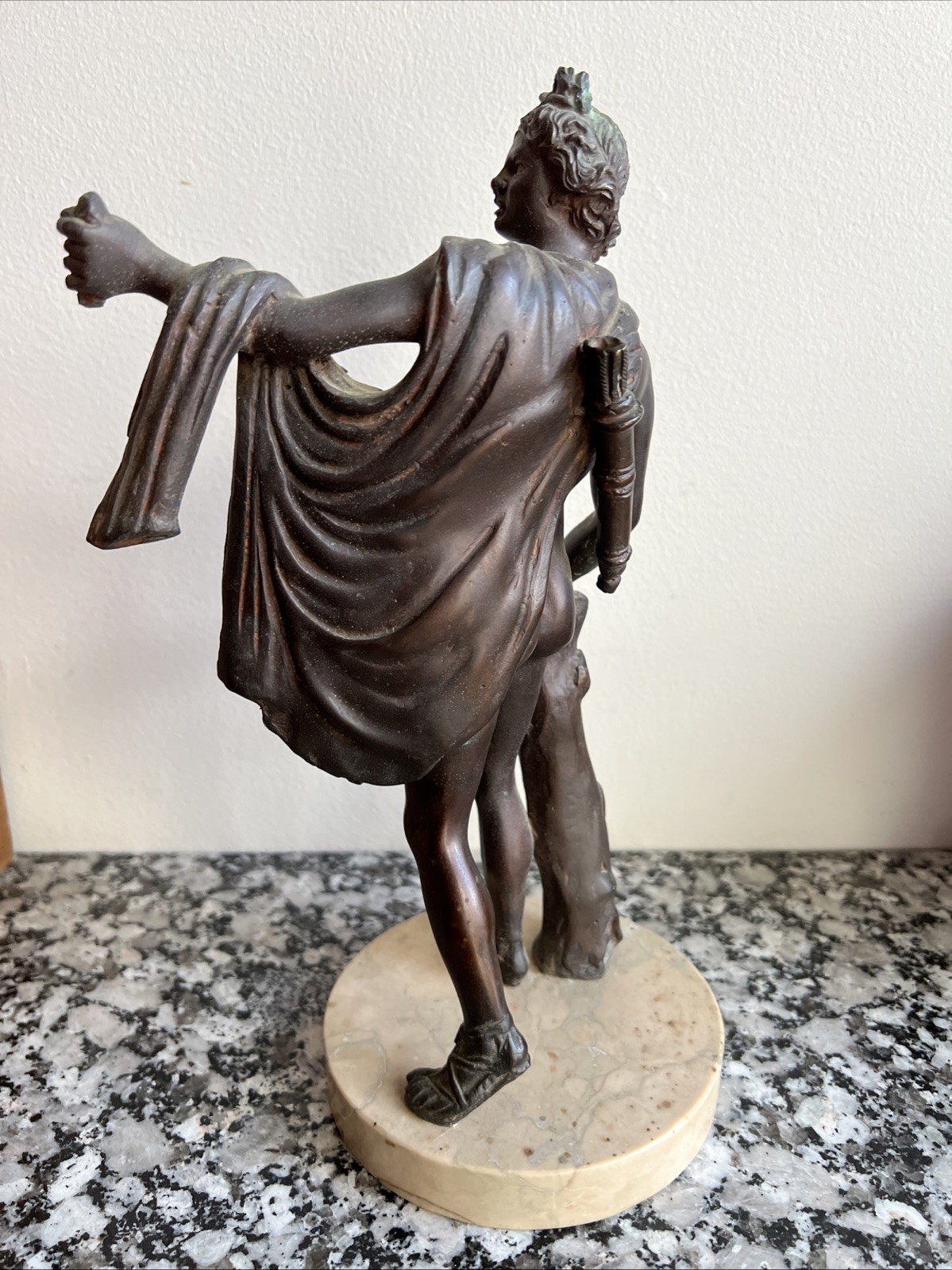 Grand Tour Gi. Mar Bronze Sculpture Marble Base Roman/Greek Apollo Belvedere