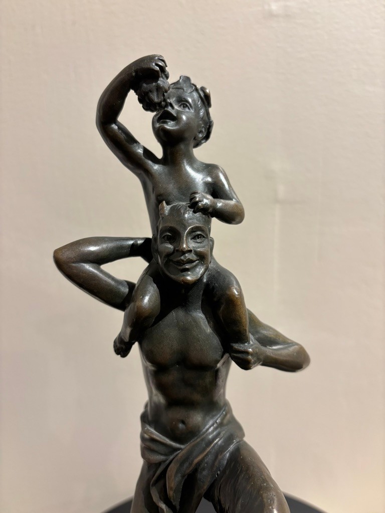 Bronze Satyr Carrying the Young Dionysus by Franz Bergman, Austria, Signed