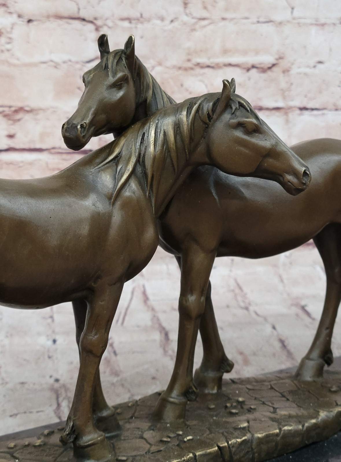 Thoroughbred Two Loving Horses Equestrian Western Art Bronze Marble Statue SALE