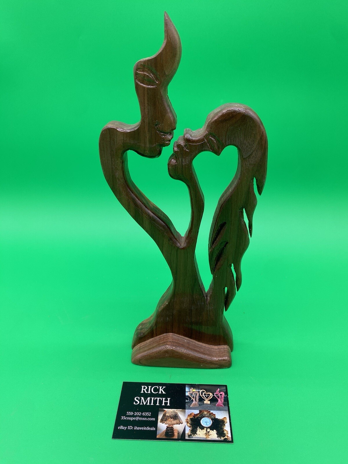 Man & Woman kissing modern abstract wood sculpture artist seller