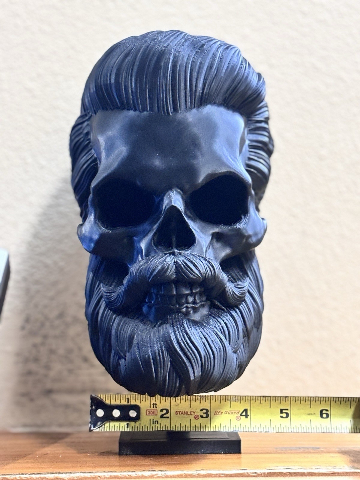 Bearded Skull Bust Sculpture Plastic 3D Modeled Medium Art Decor 9in