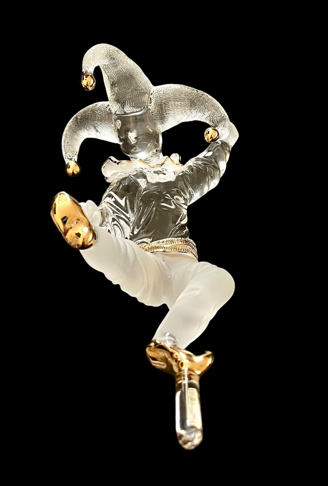 Rare Vintage James Lawrence Clear Frosted Glass Jester Sculpture w/Signed Base