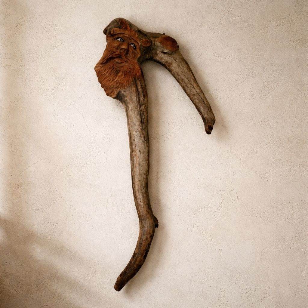 Hand-Carved Driftwood Wall Art With Bearded Face Design Sculpture Home Decor