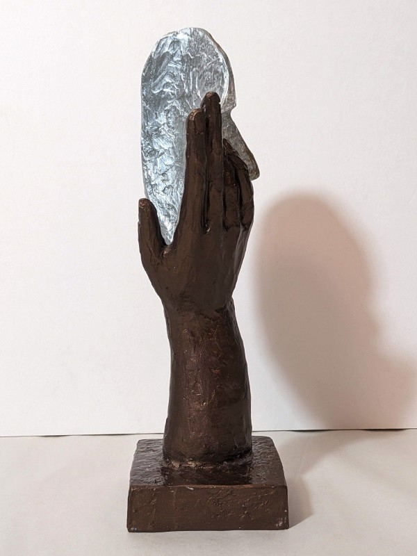 Abstract Thinker Woman Face in Hand Sculpture Mask Half Thinking Holding