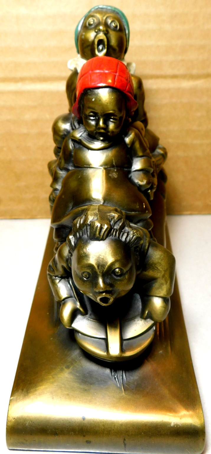 1930’s Cast Bronze Figurine/Bookend 3 Children On Sled K & O Co