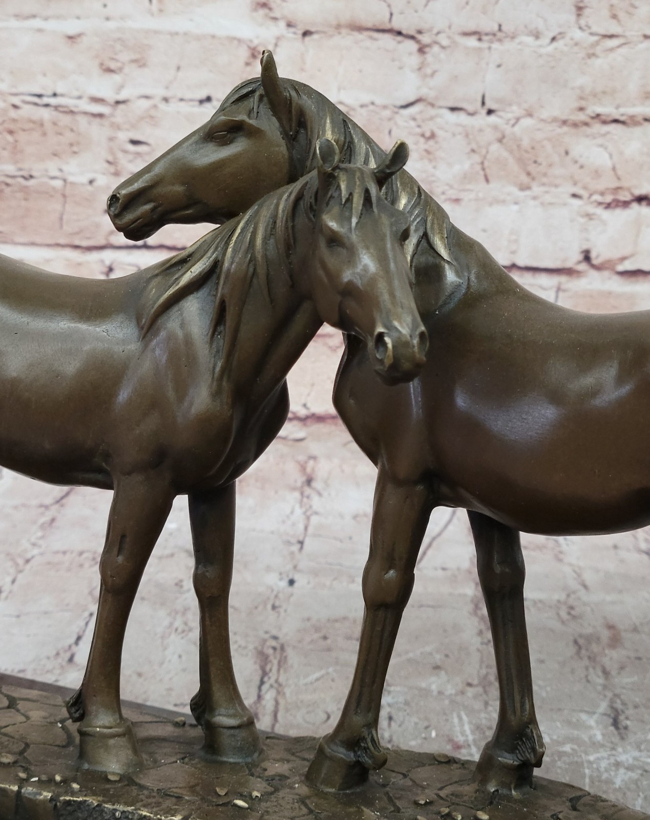Thoroughbred Two Loving Horses Equestrian Western Art Bronze Marble Statue SALE
