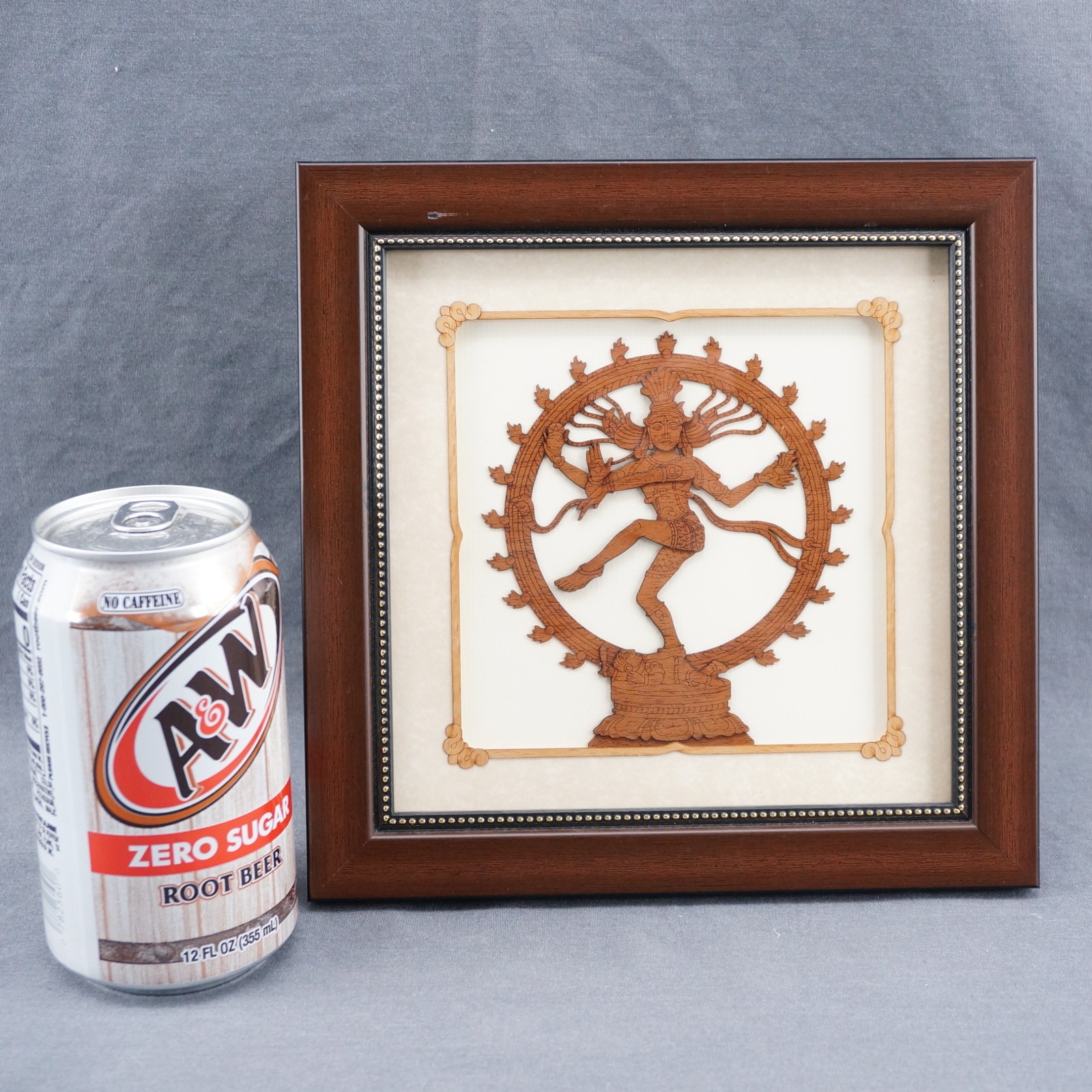 Bombay Nataraja Wood Art Sculpture Lord Shiva Framed 8&Prime; x 8&Prime;