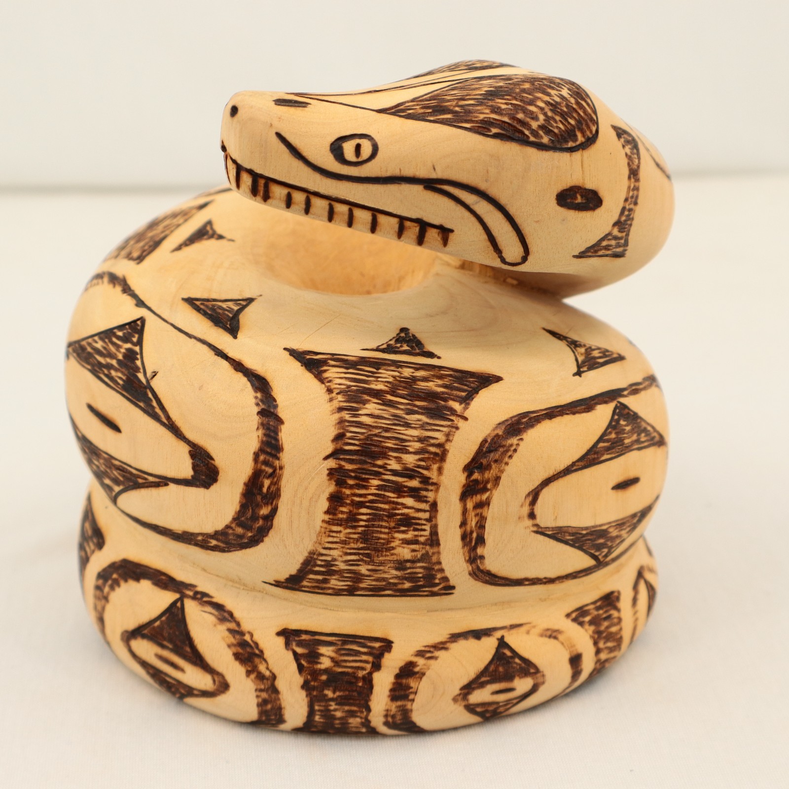 VTG Cheryl Carroll Acre Wood Burned Snake Vessel Sculpture Pyrography OOAK