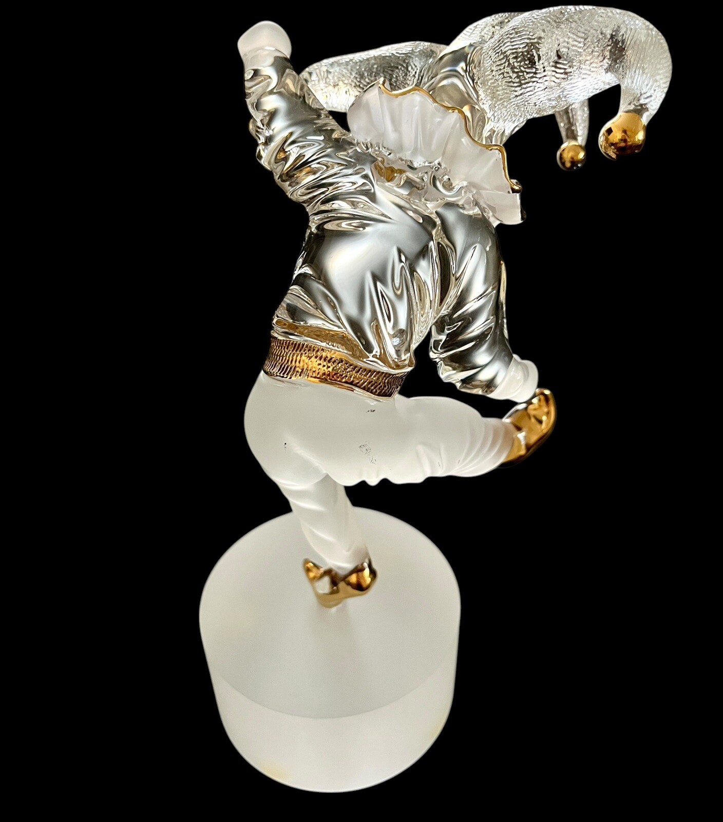 Rare Vintage James Lawrence Clear Frosted Glass Jester Sculpture w/Signed Base