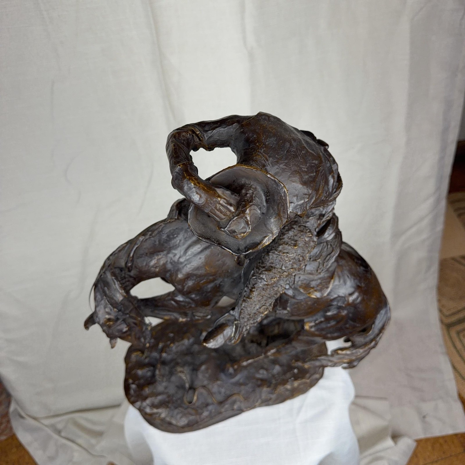 Frederic Remington Cowboy On Horse Bronze Western « The Rattlesnake » Large Signed