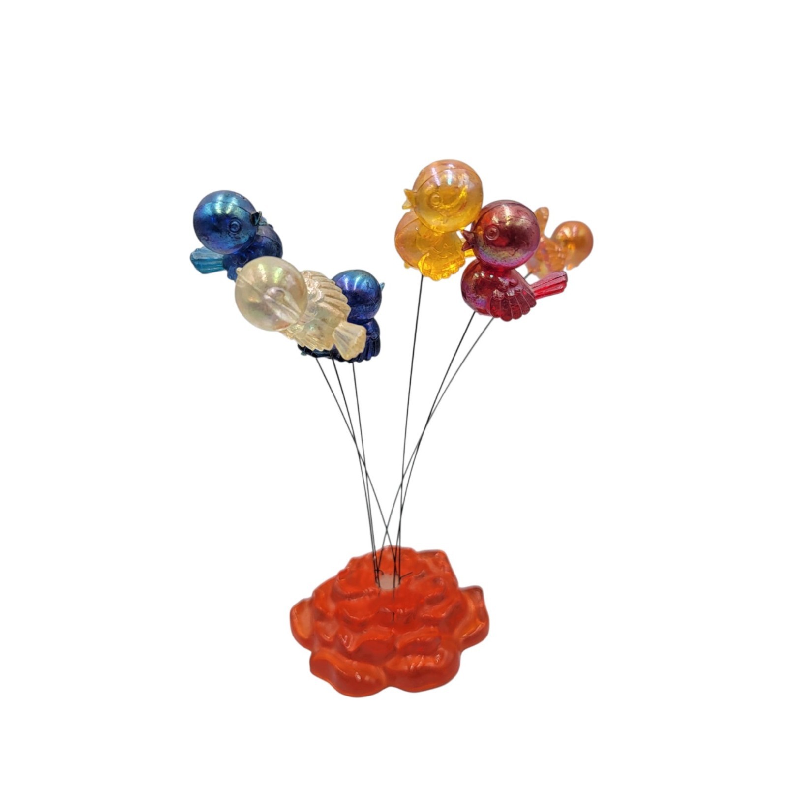 New Designs Lucite Colorful Duck Bird Kinetic Sculpture Orange Flower Base