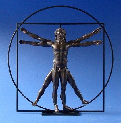 VITRUVIAN UNIVERSAL MAN NUDE STATUE FIGURINE BRONZE Leonardo DaVinci FRANCE