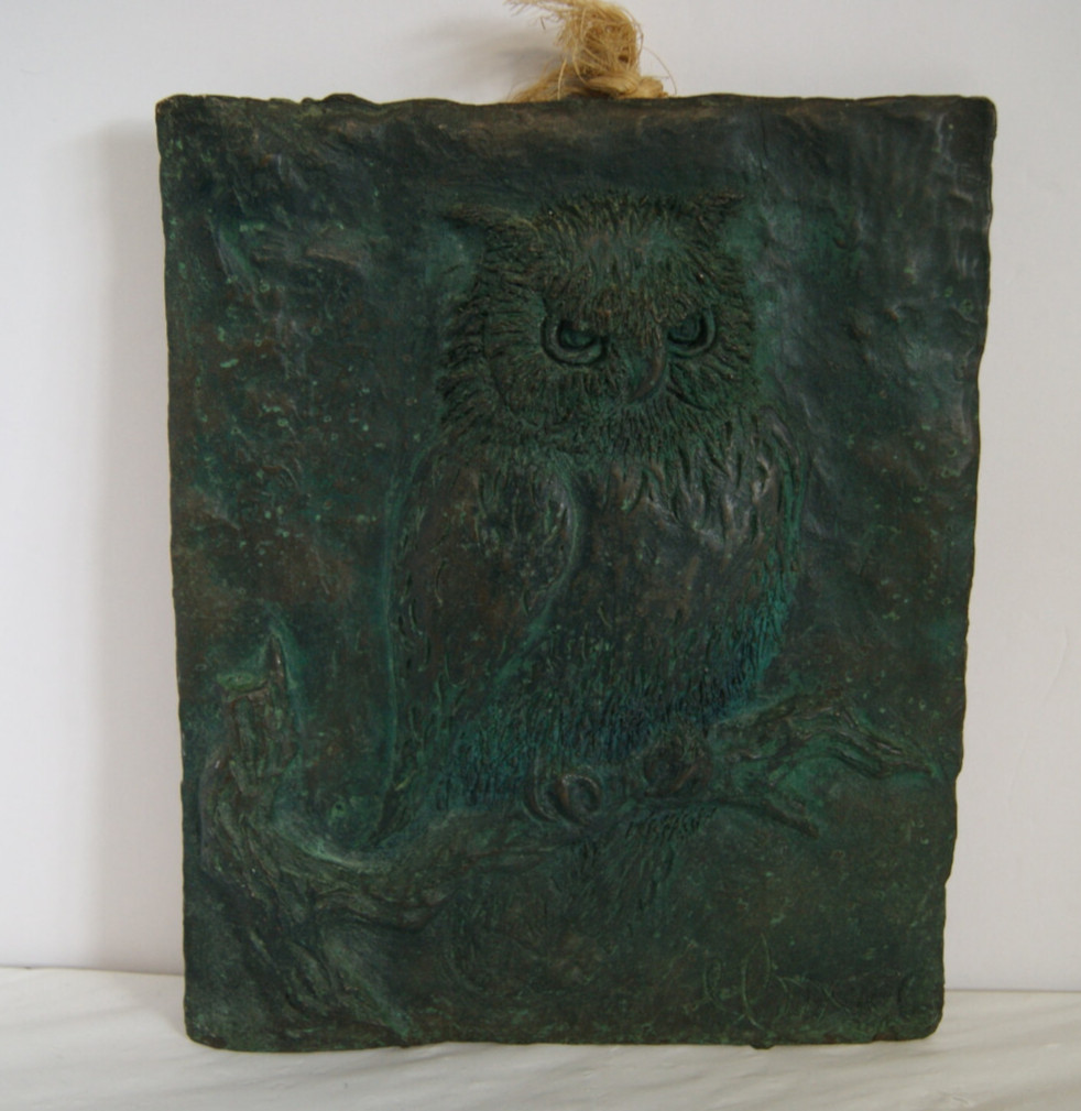 Owl Cast Bronze Relief Sculpture Artist Signed Elmore Size 10&Prime;X8&Prime; Bas Plaque Art