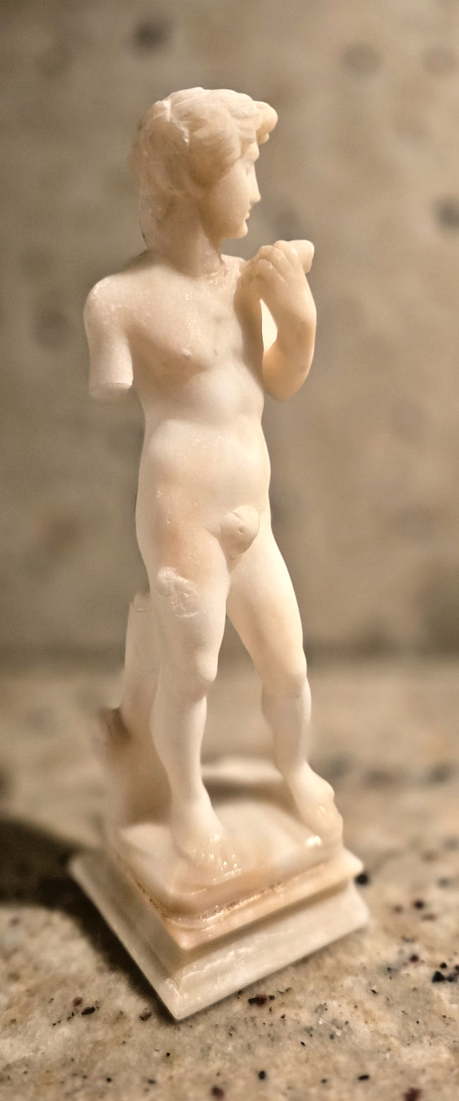 Vintage Michelangelo&rsquo;s David 7&Prime; Carved Real Marble Statue 1950&rsquo;s-Made in Greece