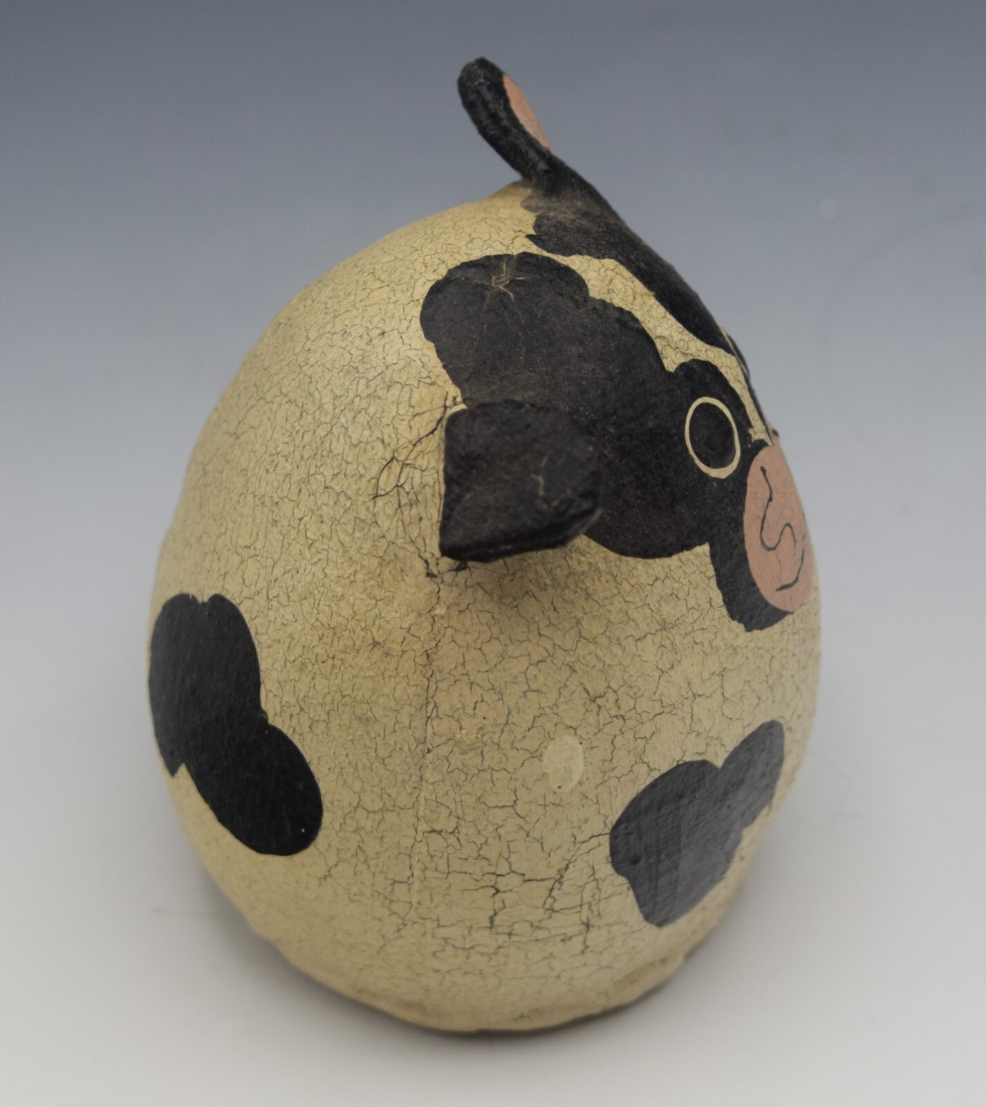 NATALIE SILITCH FOLK ART PRIMITIVE CRACKED CANVAS COW FIGURINE 3.25&Prime;