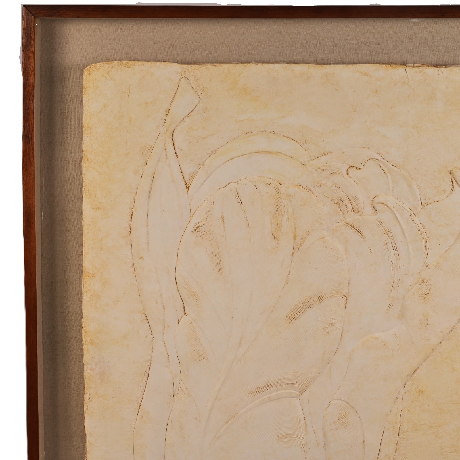 BRIONI Original Vintage Signed Bas Relief Plaster Wall Sculpture Floral Painting
