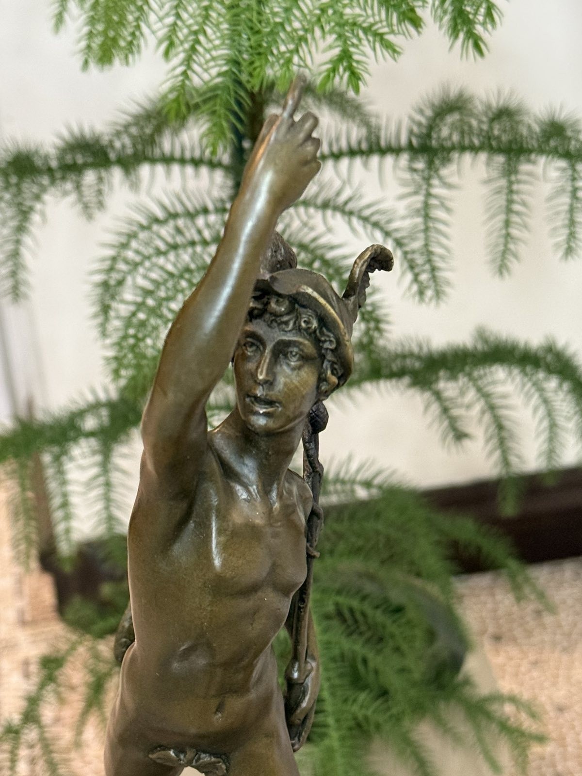 Bronze Mercury Sculpture Hermes Statue Caduceus Cupid Mythology Wings Helmet Art