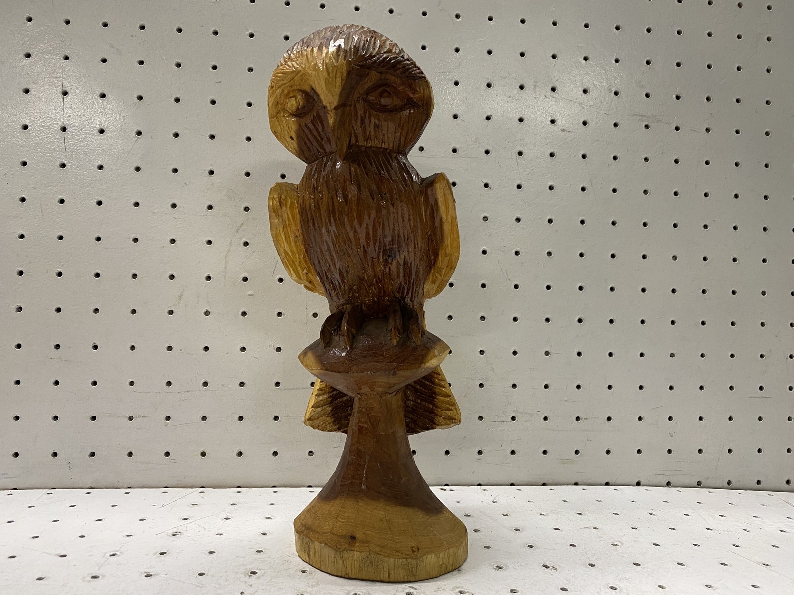 Hand Carved Wooden Owl Figurine Rustic Folk Art Sculpture Home Decor Vintage