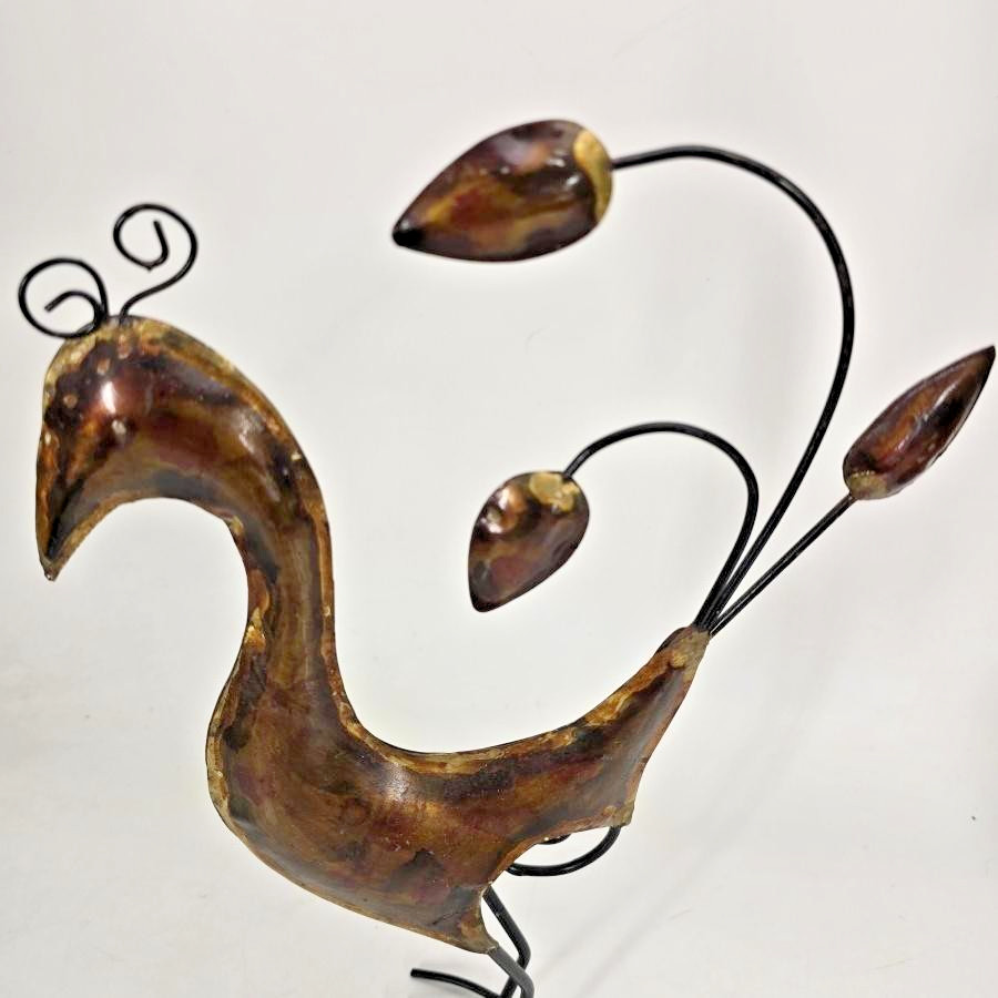 Handmade Abstract Metal Bird Sculpture Statue Brown 14&Prime; In Folk Whimsical Art