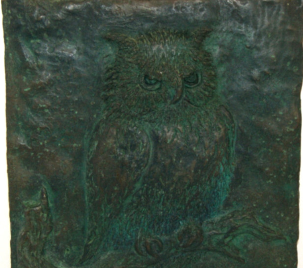 Owl Cast Bronze Relief Sculpture Artist Signed Elmore Size 10&Prime;X8&Prime; Bas Plaque Art