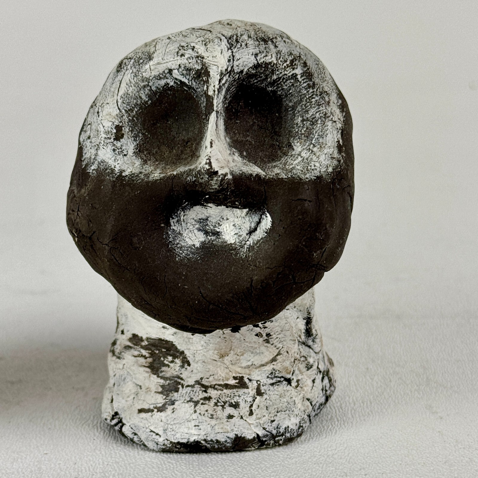 Vintage Pair Of Hand Formed Small Clay Men Head Busts In Black & White